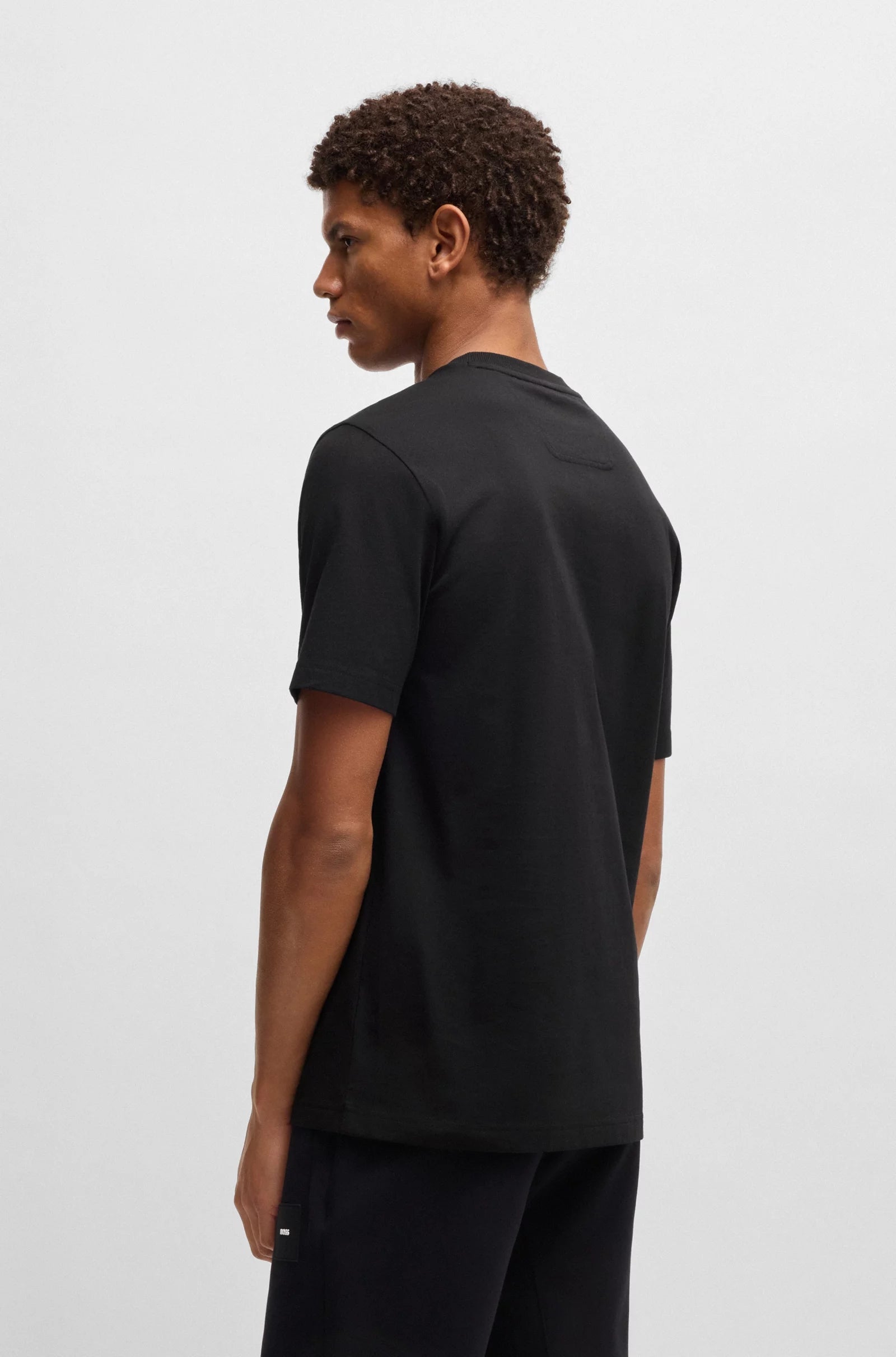 Boss T Shirt Tee Logo Rib Black Preto_shot5