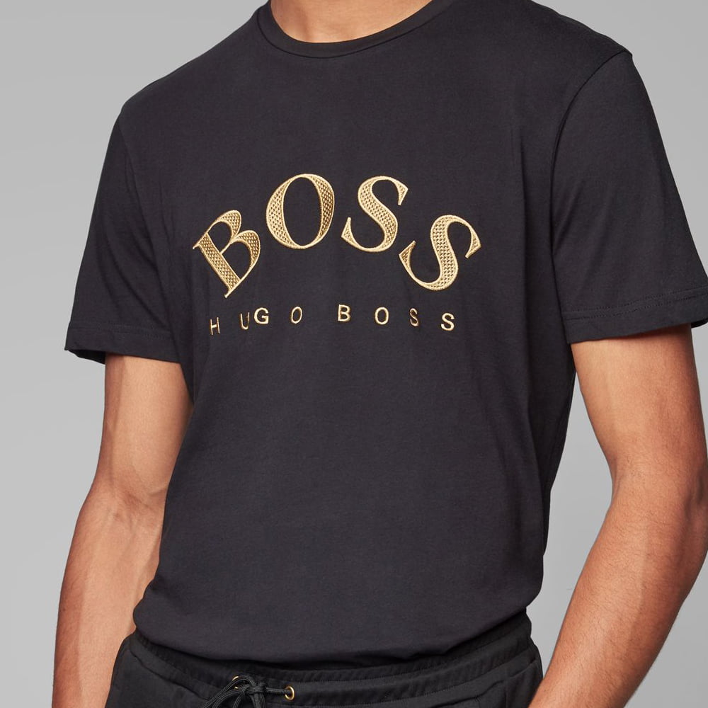 Boss T Shirt Tee1 Embroy Blk Gold Preto Ouro Shot11