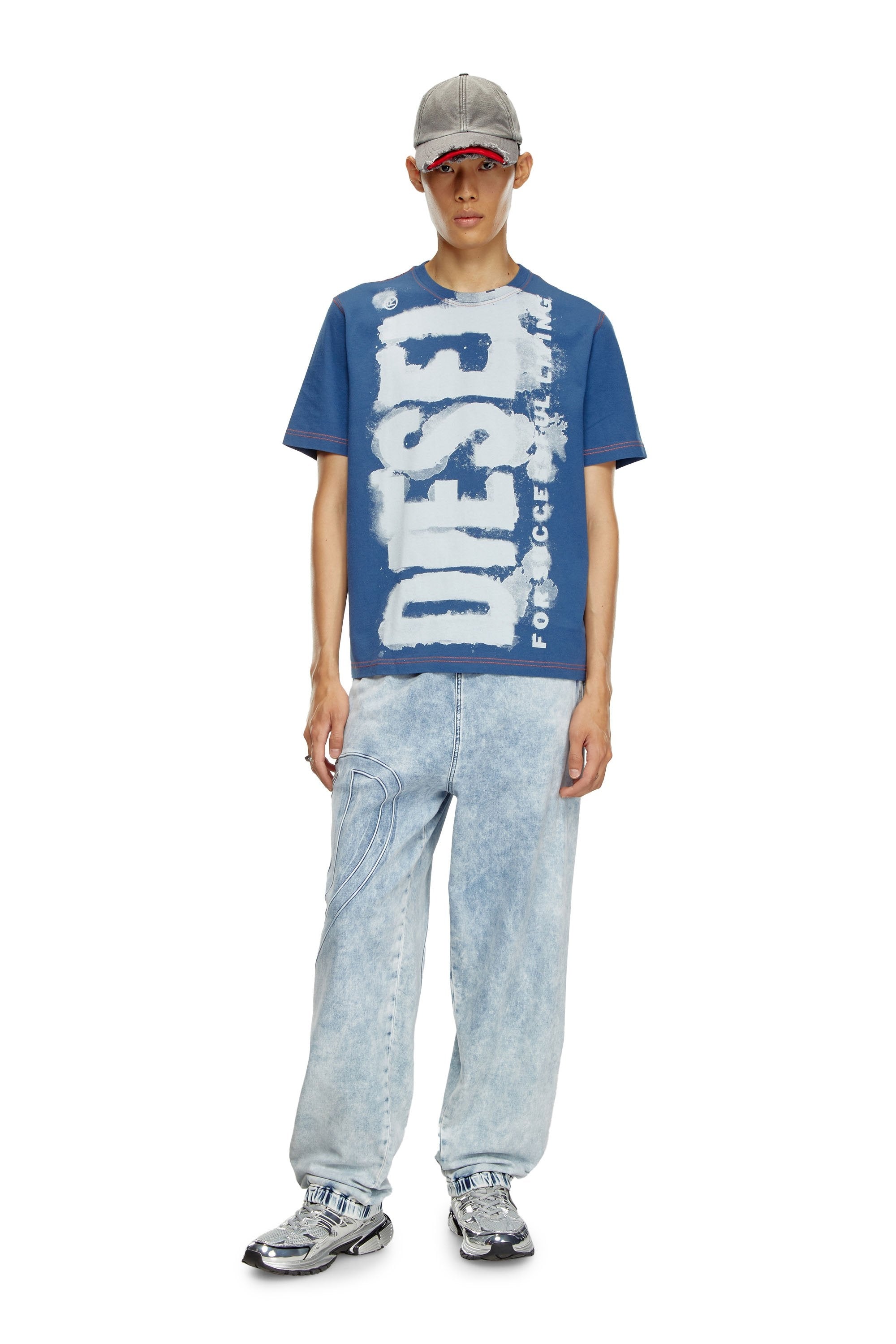 Diesel T Shirt A15349 0dmaa Royal Whi Azul Royal_shot1