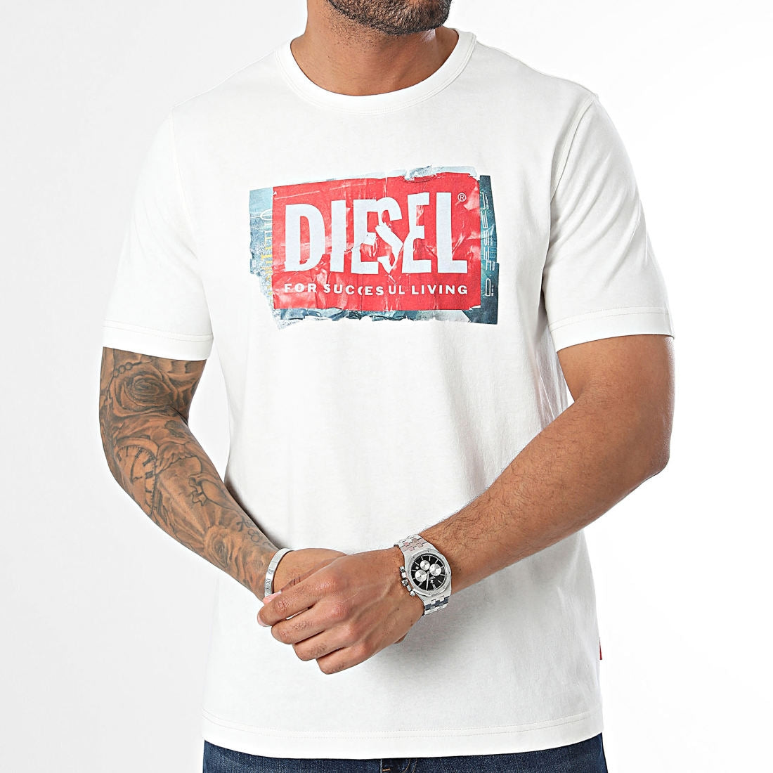 Diesel T Shirt A15379 0akak White Red Branco Vermelho_shot3