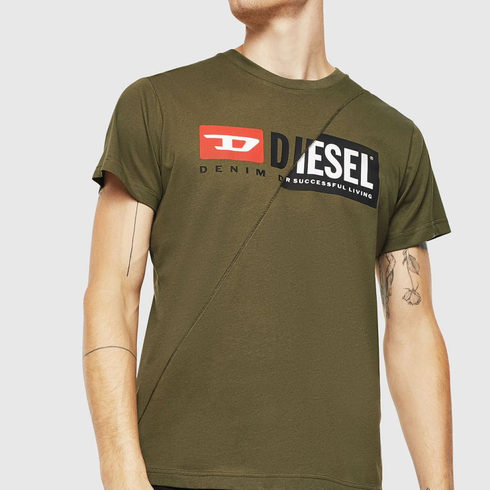 Diesel T Shirt Sdp1 0091a Dk.green Verde Escuro Shot1