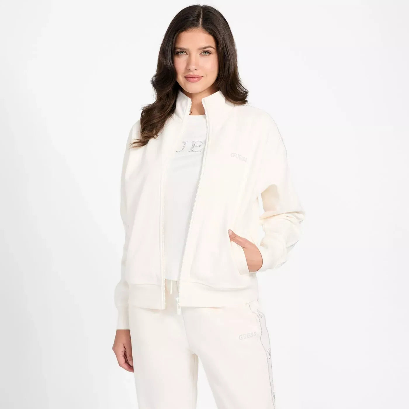Guess Casaco Training Sweat Training V5bq15 Kcx22 White Branco_shot3