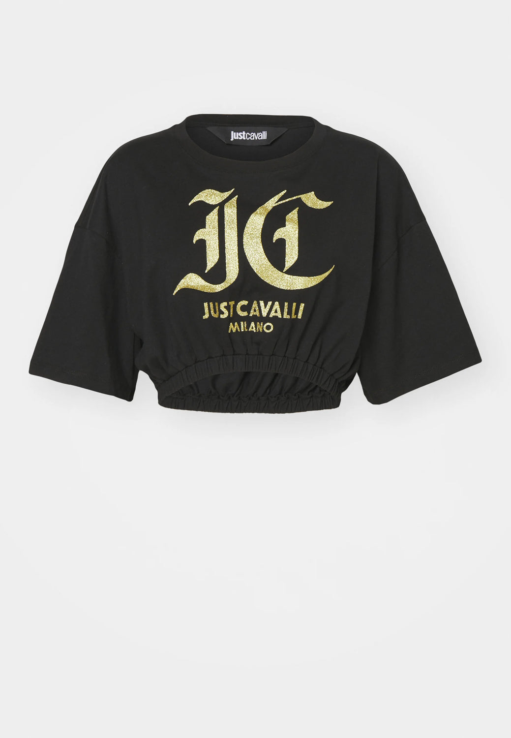 T Shirt Just Cavalli Logo Gothic Crx Preto E Ouro