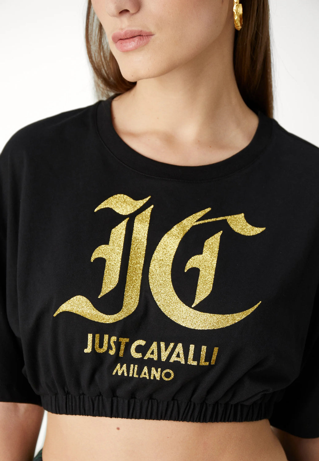 Just Cavalli T Shirt 76pahe00 Blk Gold Preto Ouro_shot3