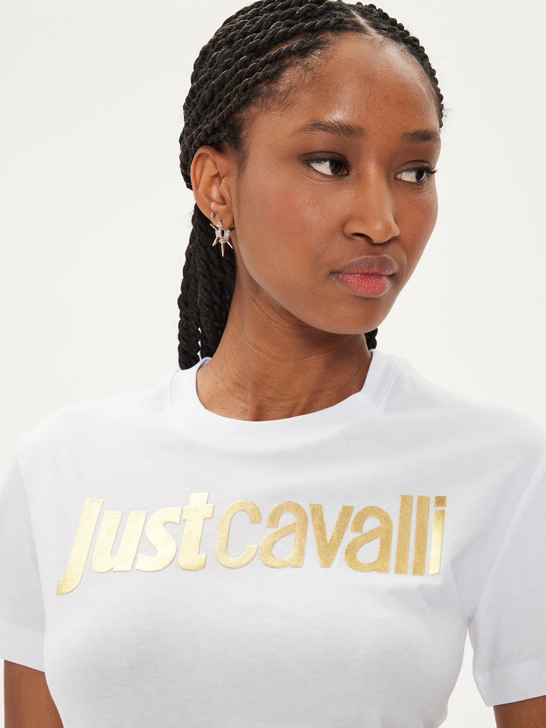 Just Cavalli T Shirt 76pahg11 Whi Gold Branco Dourado_shot2