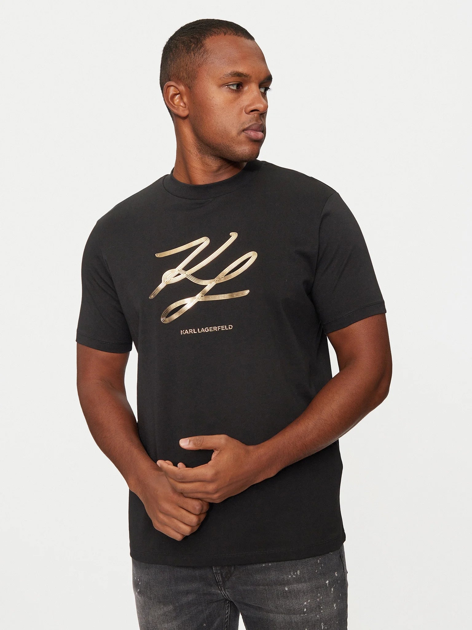 Karl Lagerfeld T Shirt Kl755034 Blk Gold Preto Ouro_shot3