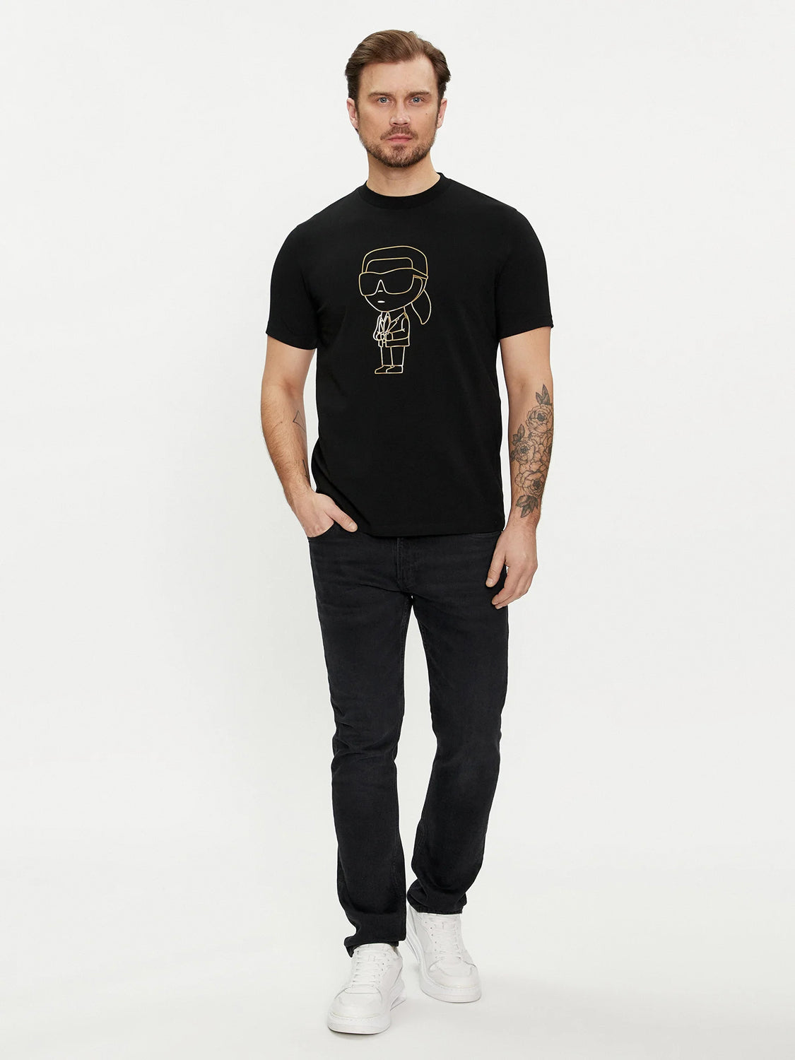 Karl Lagerfeld T Shirt Kl755054 Blk Gold Preto Ouro_shot1