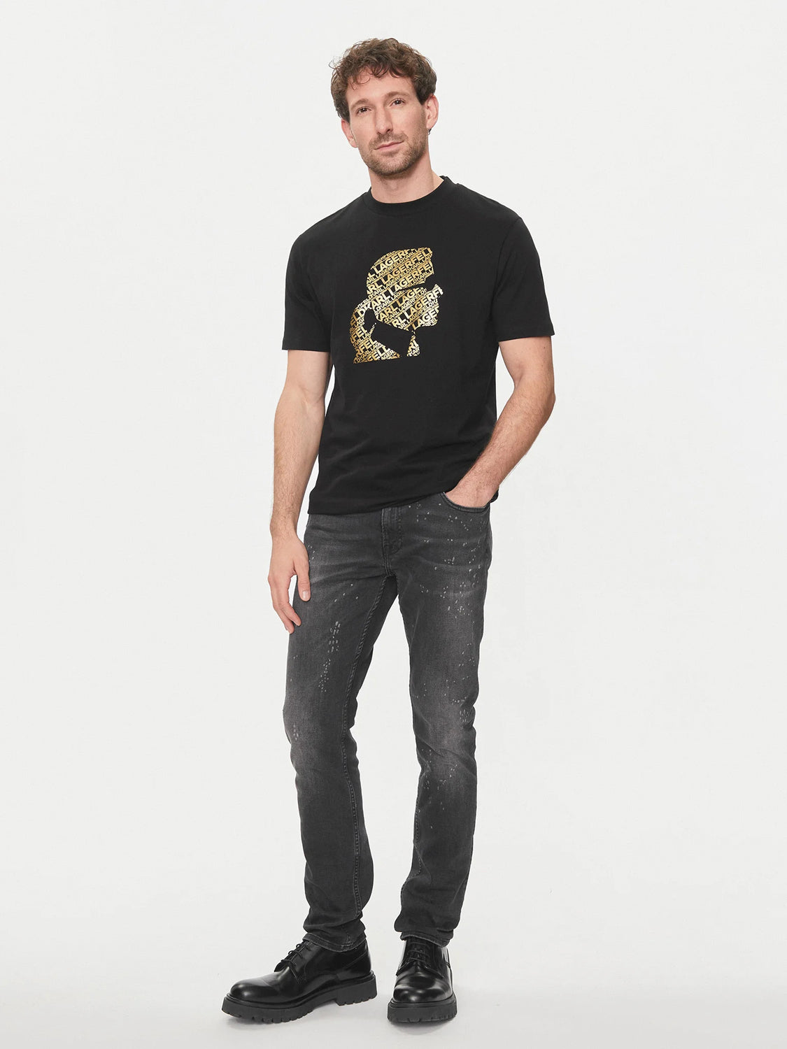 Karl Lagerfeld T Shirt Kl755082 Blk Gold Preto Ouro_shot1