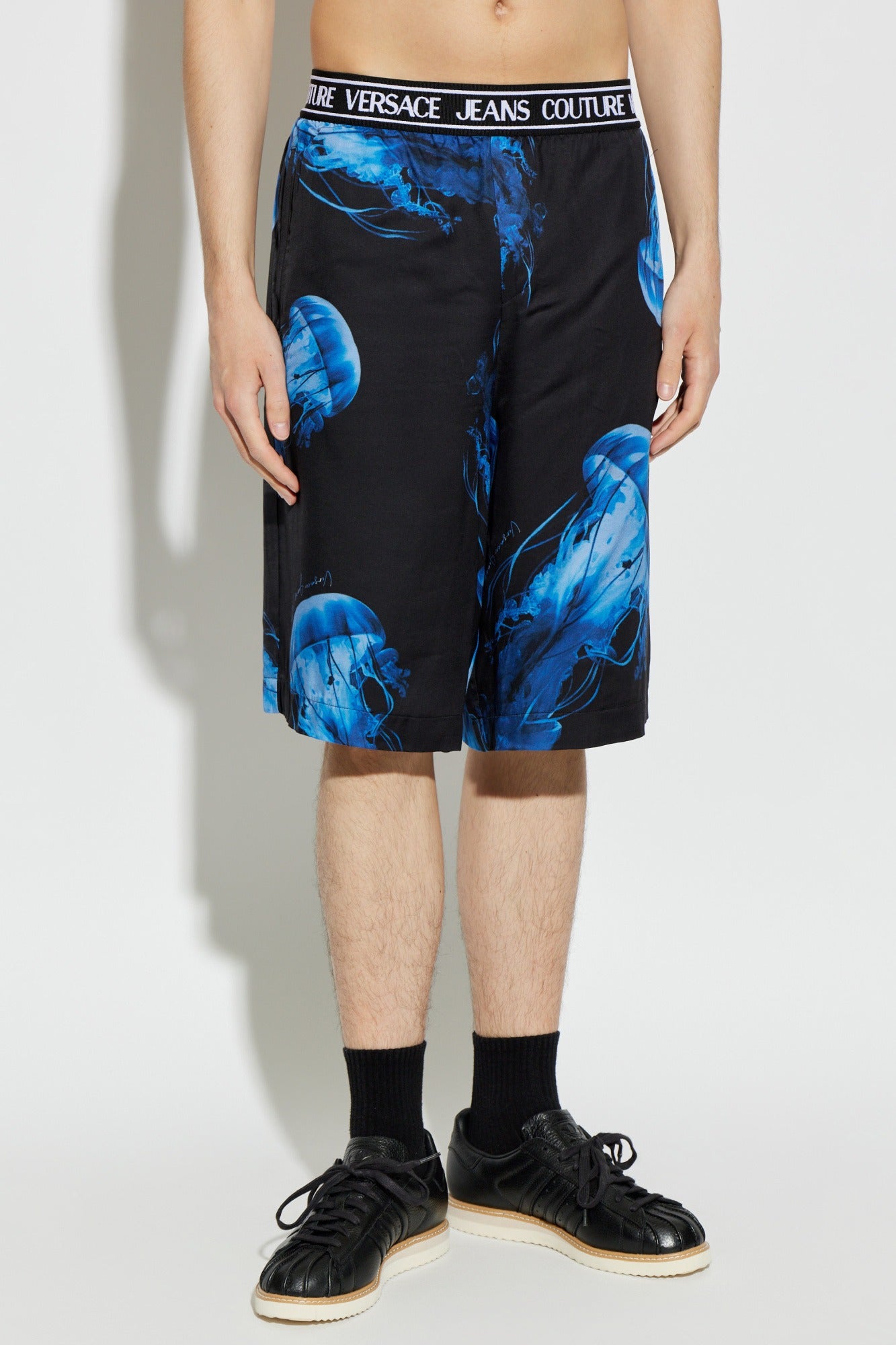 Versace Calcao De Banho Swim Shorts 80gad108 Black Blue Preto Azul_shot3