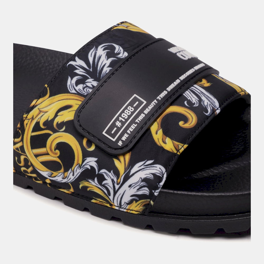 Versace Chinelos Slippers E0yzasq4 Blk Yellow Preto Amarelo Shot12