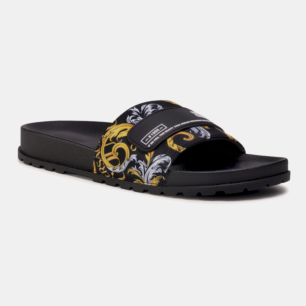 Versace Chinelos Slippers E0yzasq4 Blk Yellow Preto Amarelo Shot2