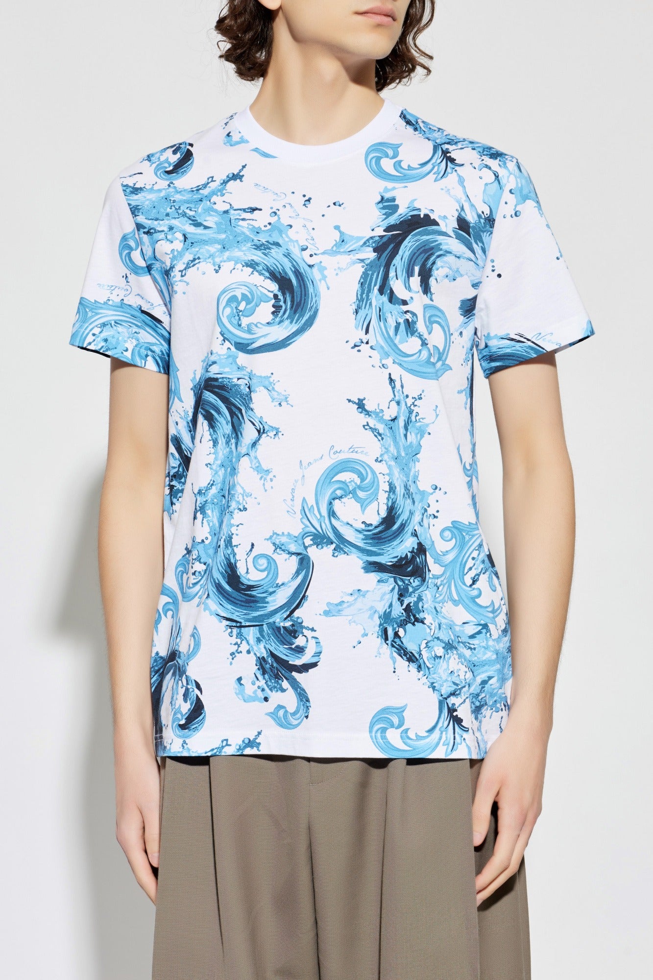 Versace T Shirt 80gah6s0 Whi Blue Branco Azul_shot3