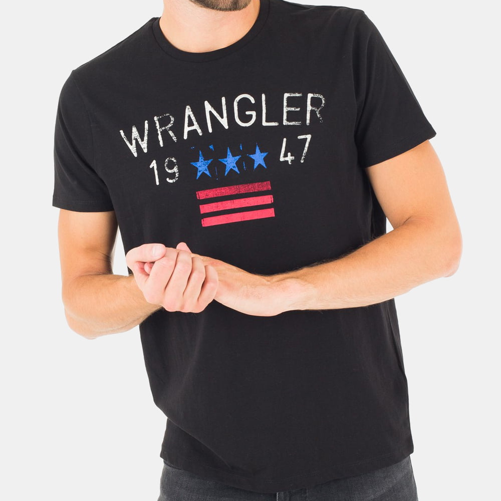 Wrangler T Shirt W7a83fkxx Black Preto Shot1