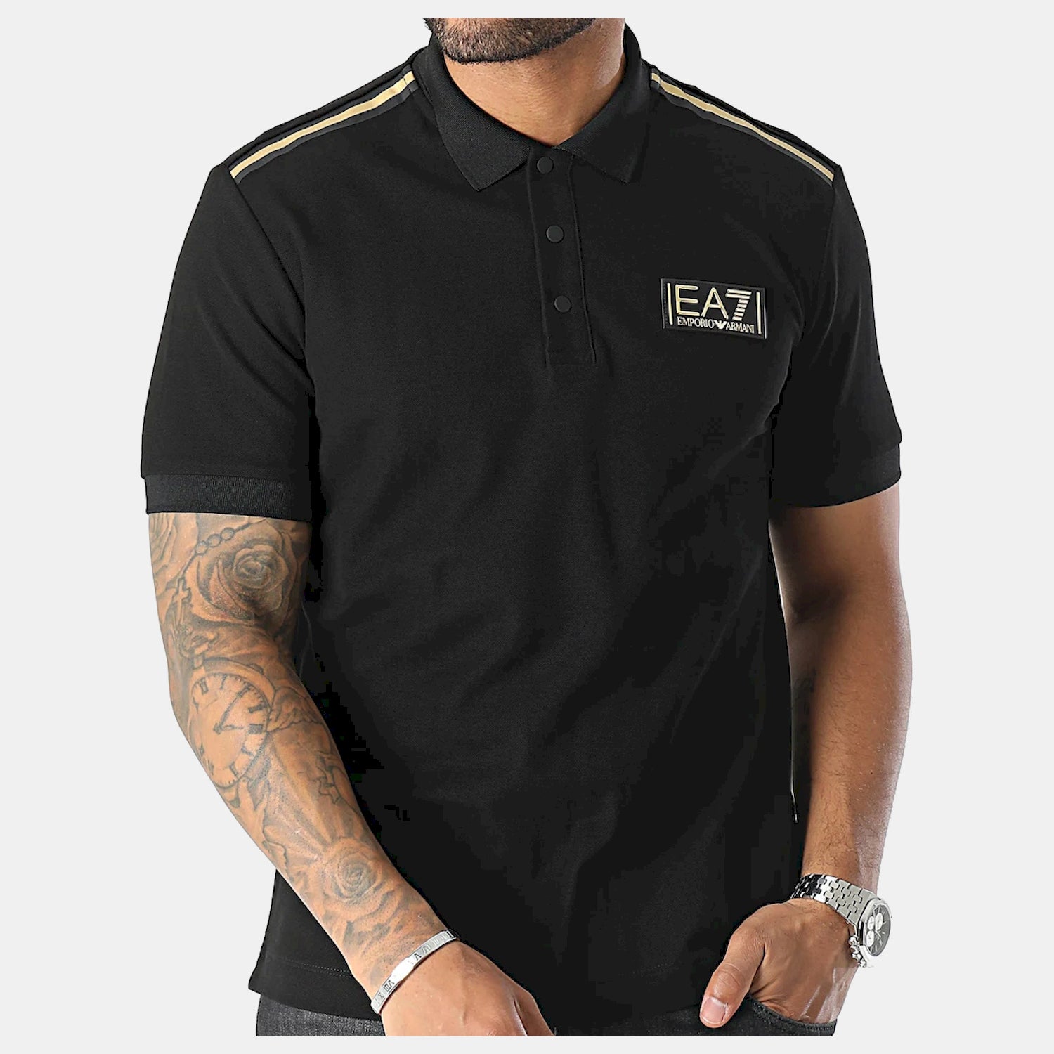 Emporio Armani Ea7 Polo 6rpf10 Pjryz Blk Gold Preto Ouro_shot1