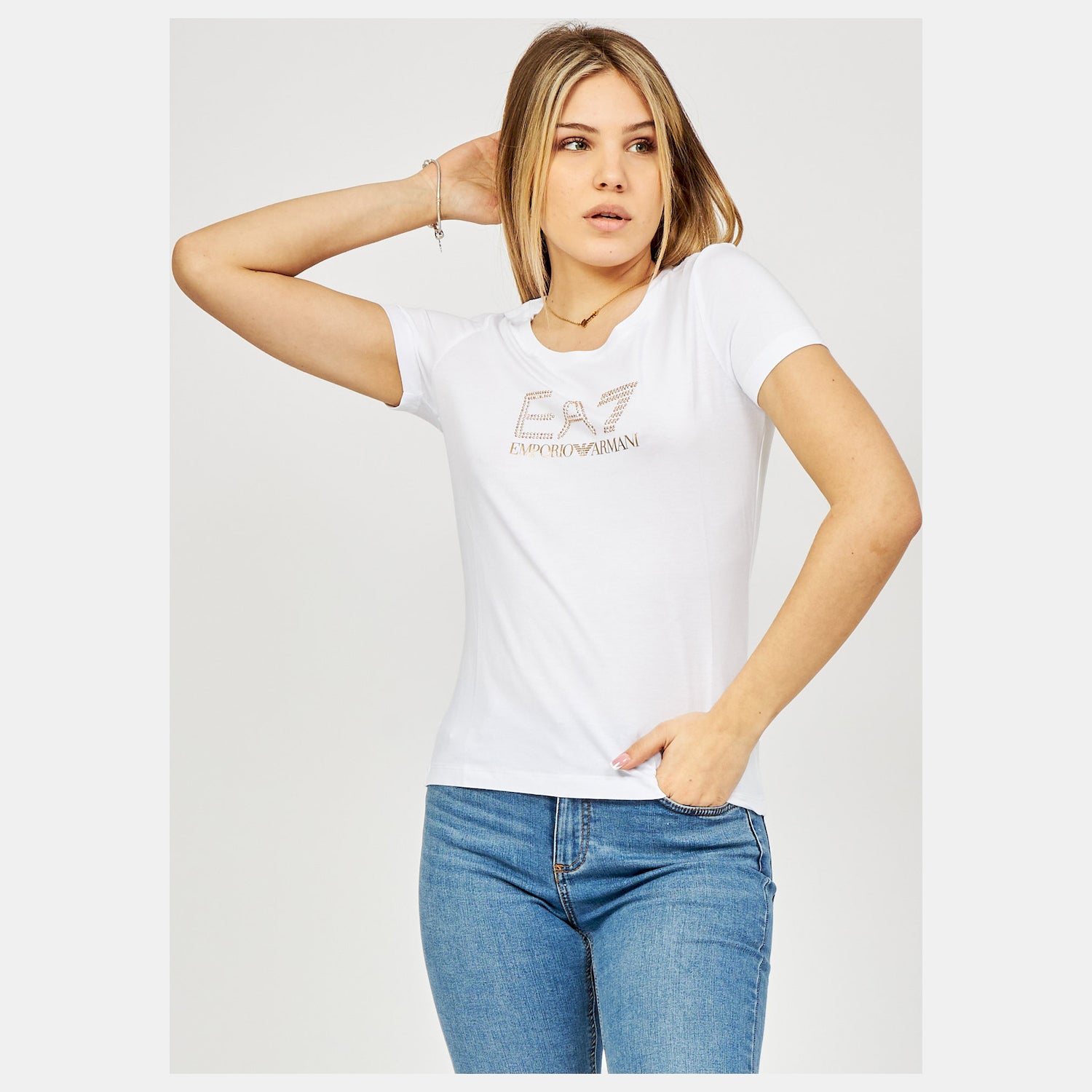 Emporio Armani EA7 T-Shirt Gold Logo em Branco