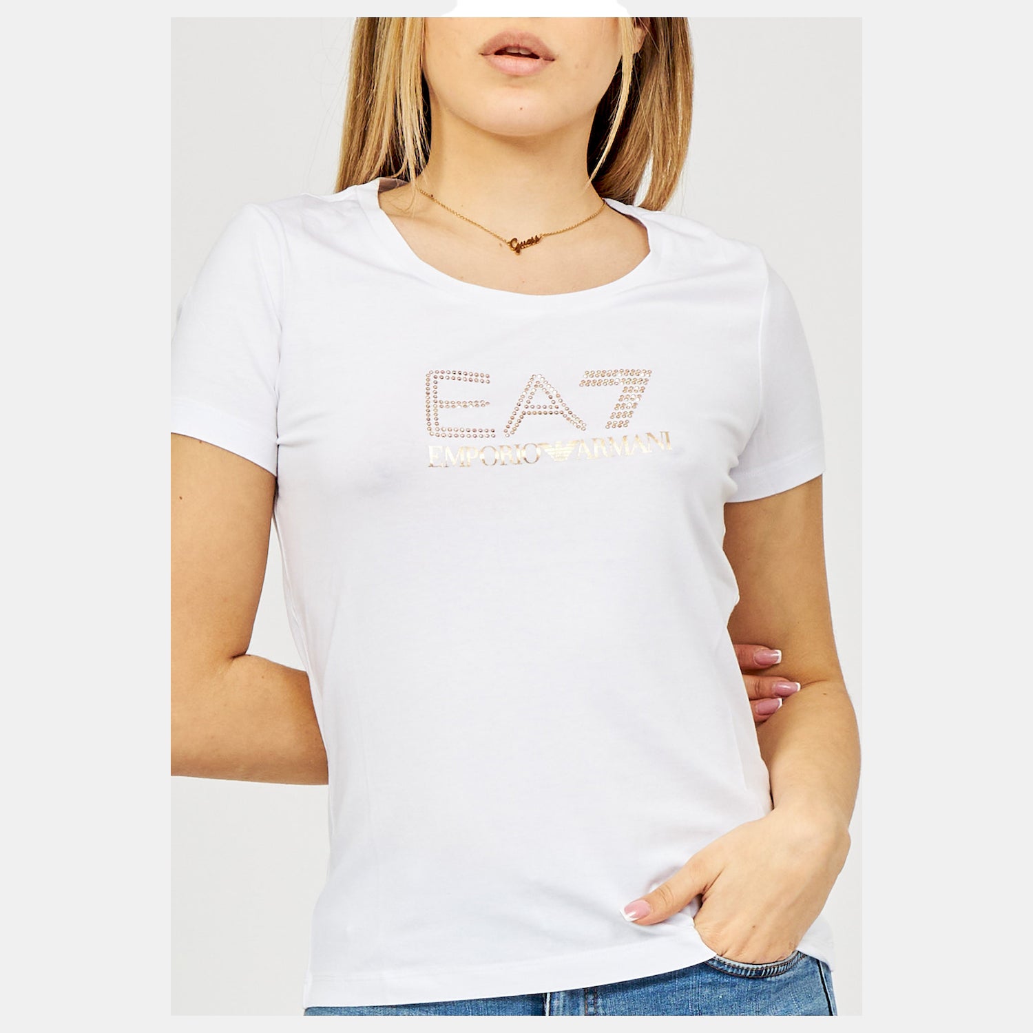 Emporio Armani EA7 T-Shirt Gold Logo em Branco