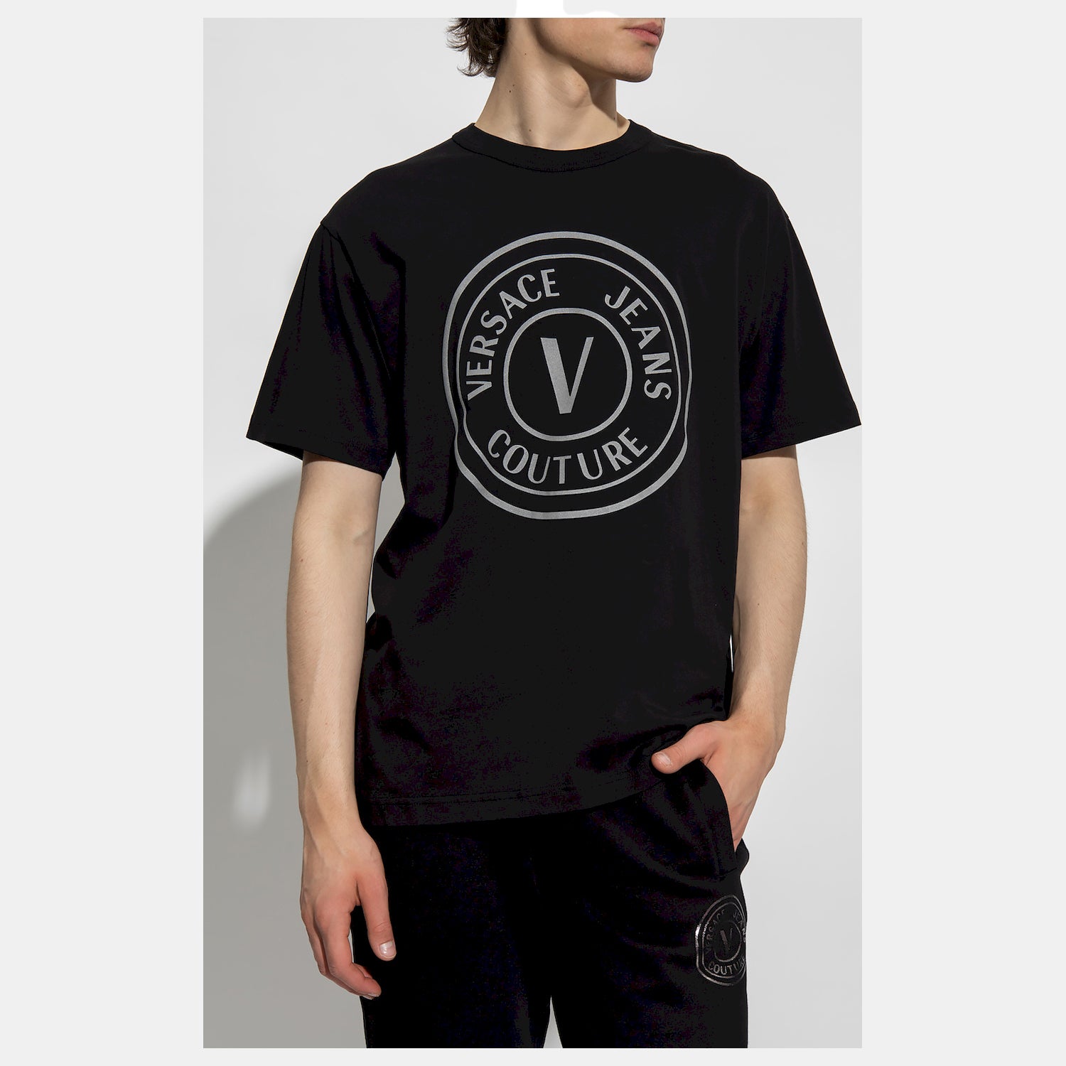 Versace T Shirt 73gaht05 Blk Platin Preto Platin_shot2
