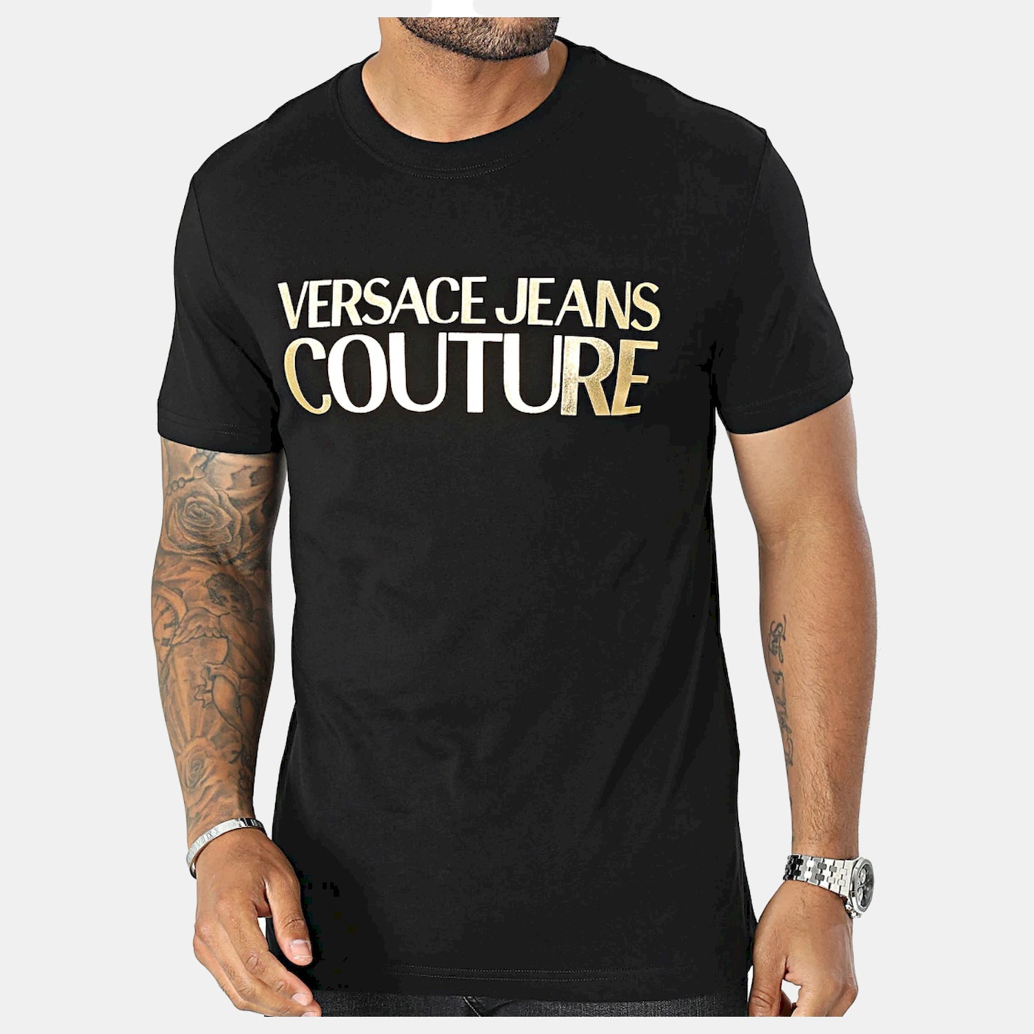 Versace T Shirt 75gaht01 Blk Gold Preto Ouro_shot1